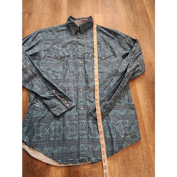 Roper Pearl Snap Southwest design Turquoise  chest pockets Men's Medium cotton - Picture 4 of 8